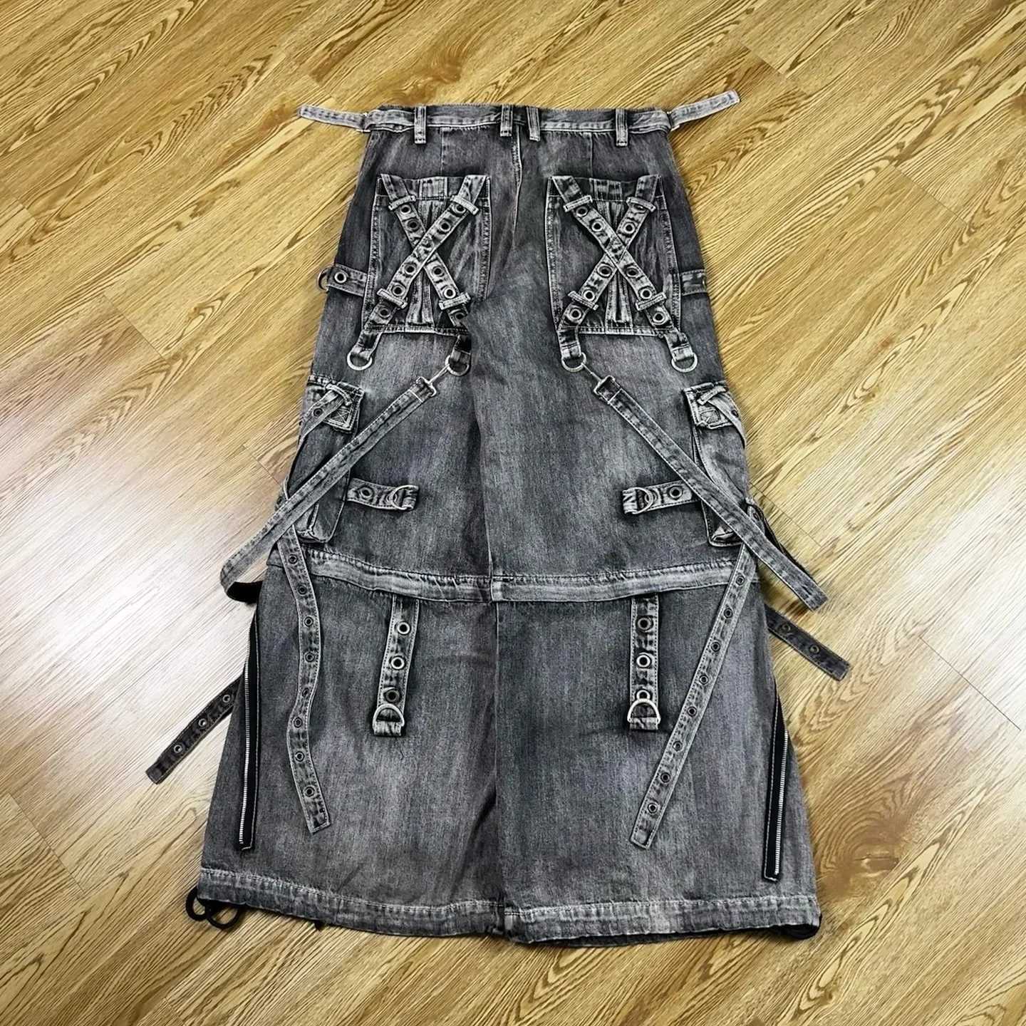 Gothic Ribbon Pocket Washed Super Wide Leg Jeans Men Y2K New American Harajuku Hip Hop Gothic Rock Retro Wide Pants Street Wear Z250605