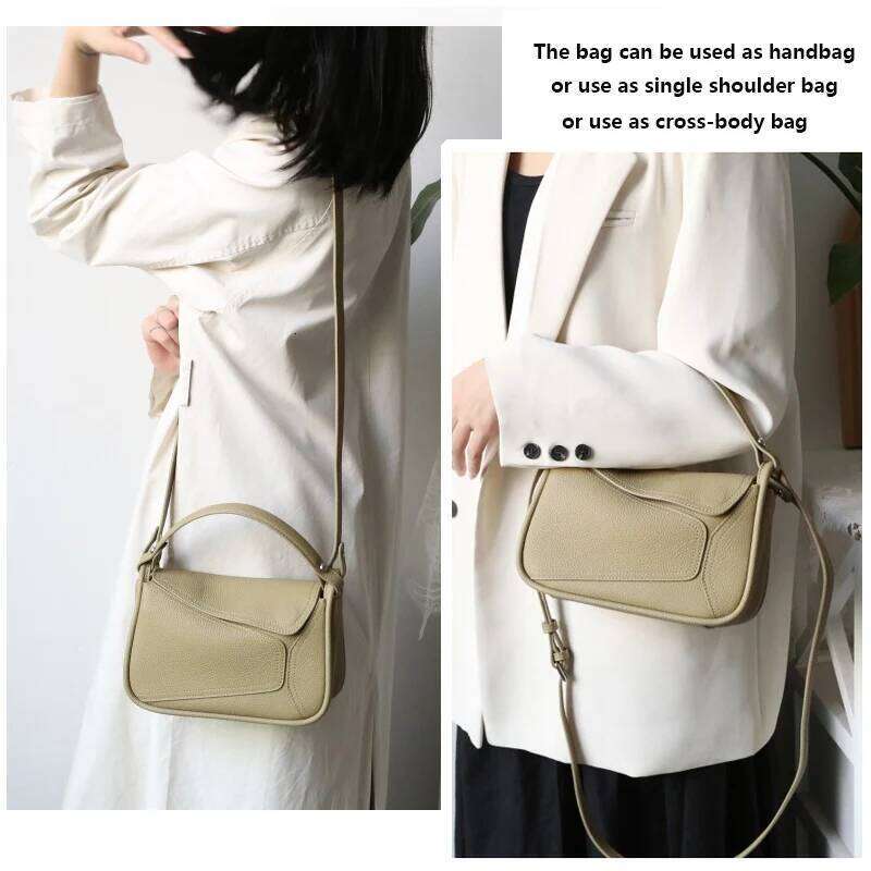 Famicare Women Handbag Cowhide Real Leather Small Lady Shoulder Female Lunch Bag Geometric Design Crossbody Messenger New