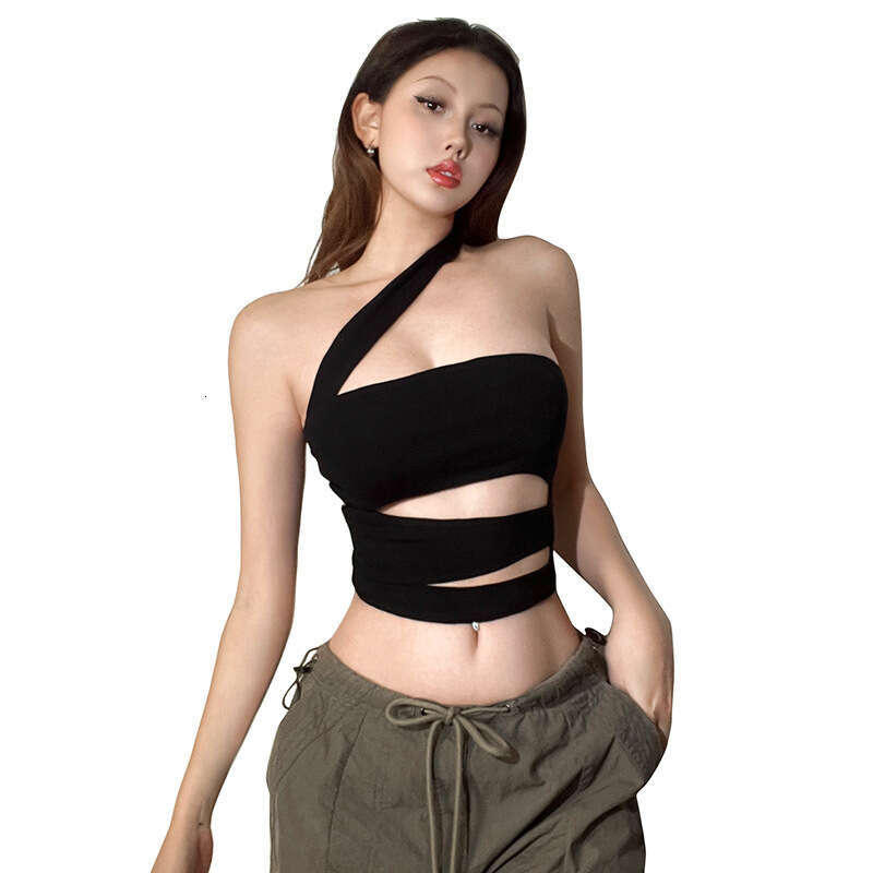 Fashion Spring Summer New Women's Sexy Hot Girl Off-Shoulder Hollow Out Tight Short Sleeveless Top B5
