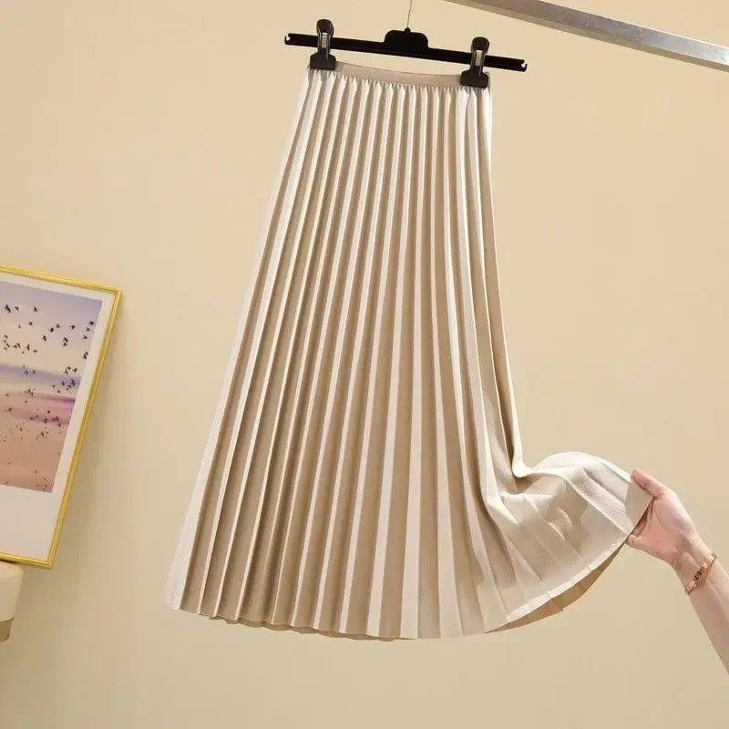 Versatile Large Swing Skirt Slimming A-line Skirt High-waisted Pleated Skirt for Women Spring and Autumn Mid-length 250605