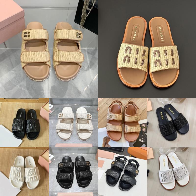 MM designer sandals women's woven breathable slides grass woven slippers black white brown classic minimalist style sandale