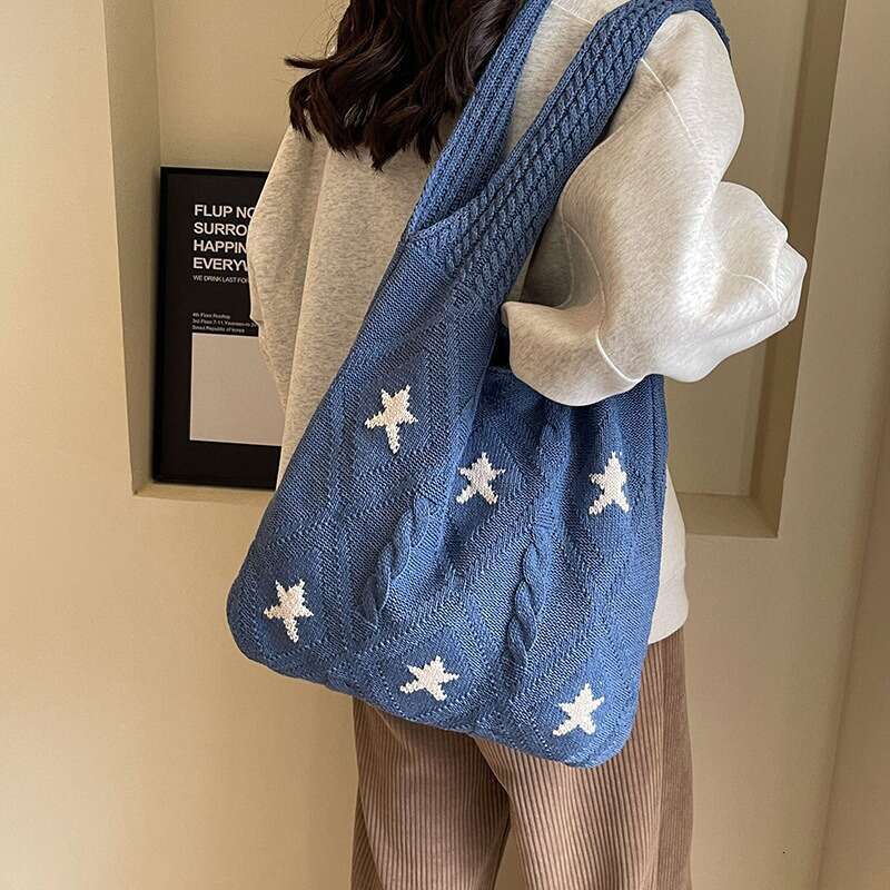 New Knitted Woven Versatile Shoulder Women's High-End Exquisite Large Capacity Tote Bag B5