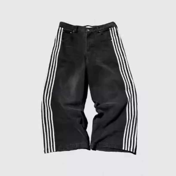 2025 Mens Jean Fashion Striped Harajuku Jeans Women Hip Hop Streetwear Casual Wide Leg Jeans Vintage Jean Z250605