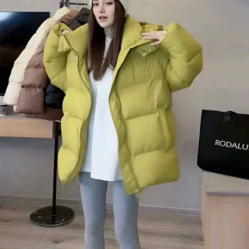 Women Cotton Coat 2025 Winter New Fashion Warm Hooded Solid Color Thickenin Elegance Down Cotton-Padded Jacket H145