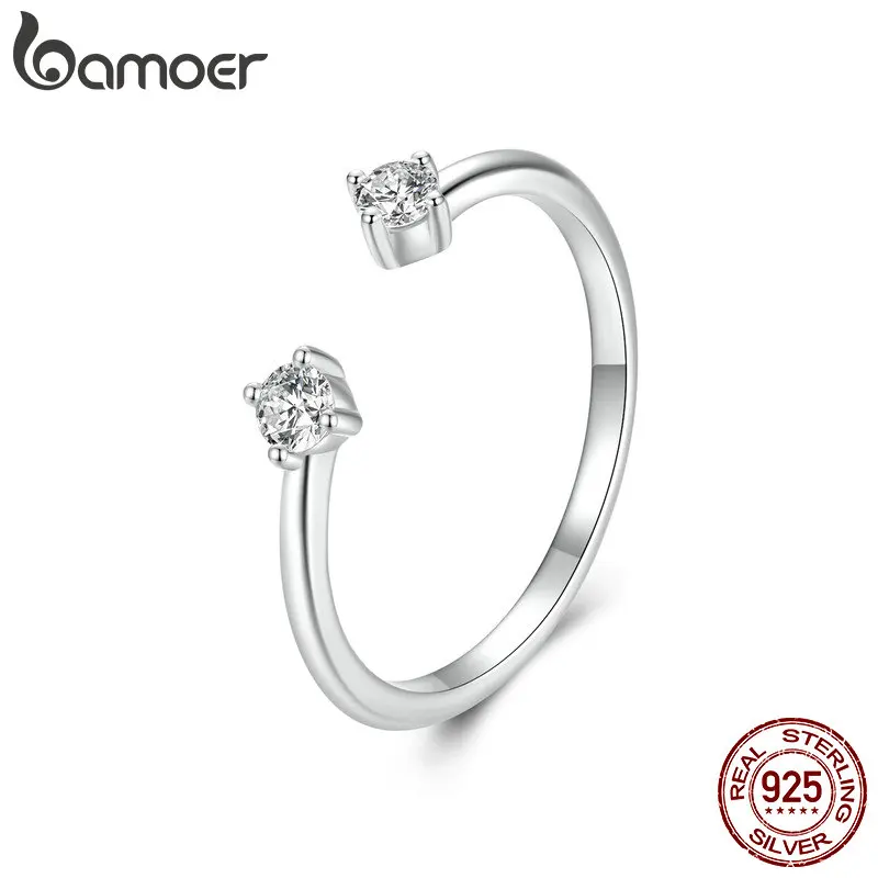 BAMOER Moissanite White Gold Plated Adjustable Ring 925 Sterling Silver Exquisite Open Ring for Women Fine Jewelry Luxury Gift Party Gift MSR060