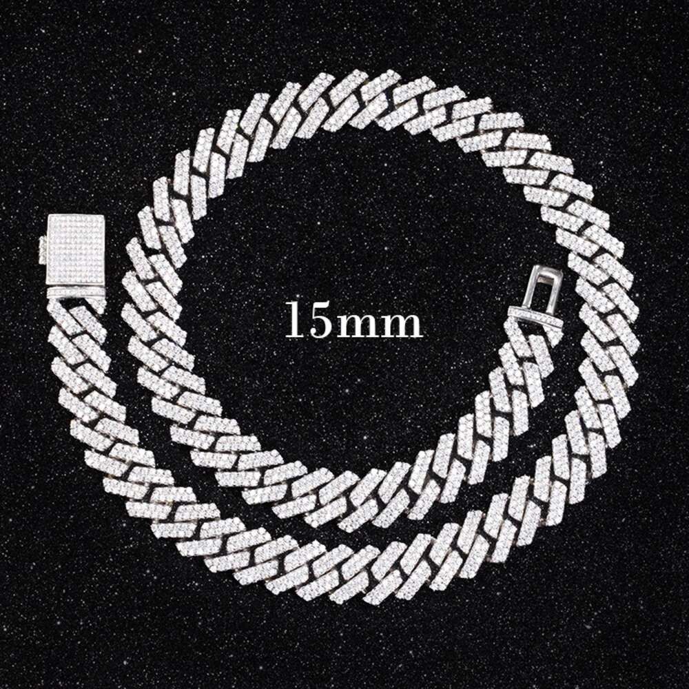 designer chain hip hop jewelry necklace 15mm wide 2rows link chains vvs moissanite white gold plated sterling sier cuban bracelets