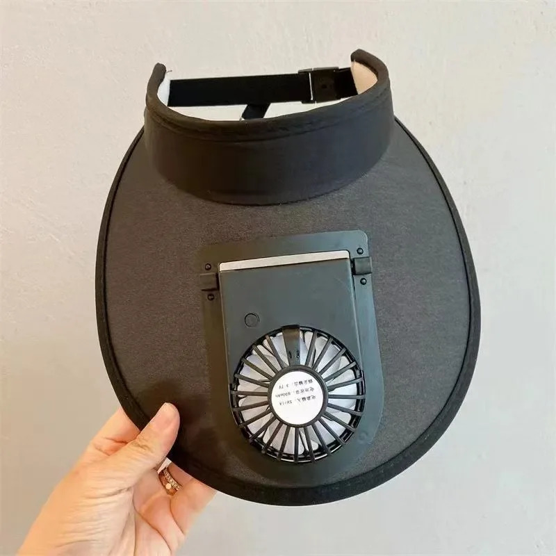 Summer Large Brim Empty Top Sunscreen Cap USB Fan Hat for WOMENS Leisure Outdoor Sports Travel Cycling Sun Hat Beach Fan Cap 250603