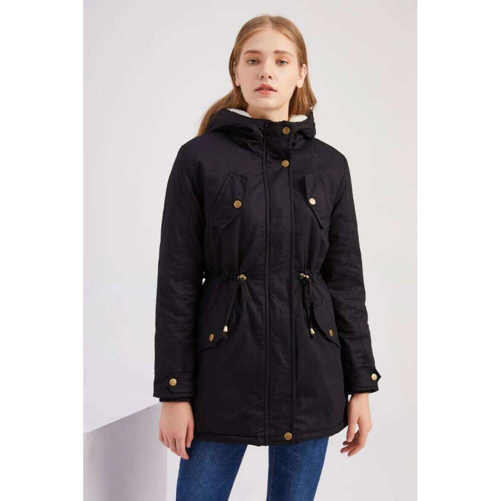 New In Winter Jacket Women 2024 Fashion Outwear Hooded Parkas Drawstring Pockets Plus Veet Thick Warm Female Padded Coats