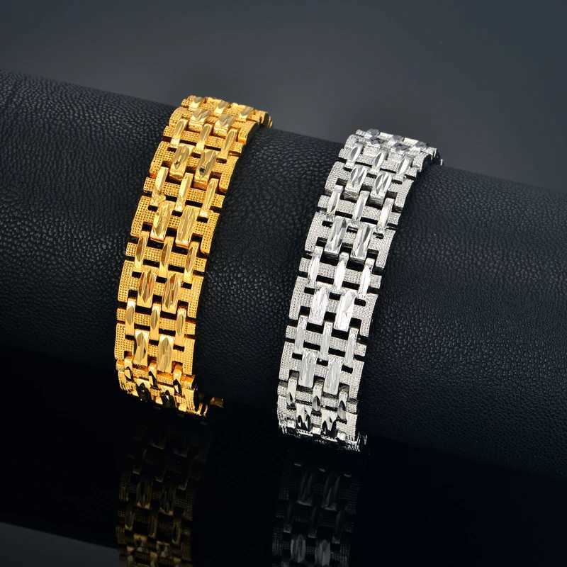 14MM Chunky Mens Hand Chain Bracelets Male Wholesale Gold Plated Mesh Chain Link Bracelet For Men Women Jewelry pulseira masculi W250606