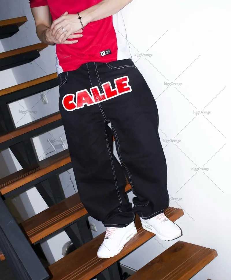 American Street Hip-hop Trousers Red Letter Casual Loose Oversized Jeans Men Harajuku Y2K Straight Wide-leg Pants Women Z250605