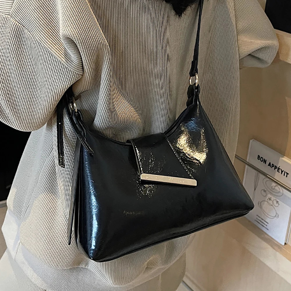 Women Summer Glossy PU Delicate Crossbody Bag High Grade Buckle Zipper One Shoulder Bags Versatile Commute Underarm Packs 250605