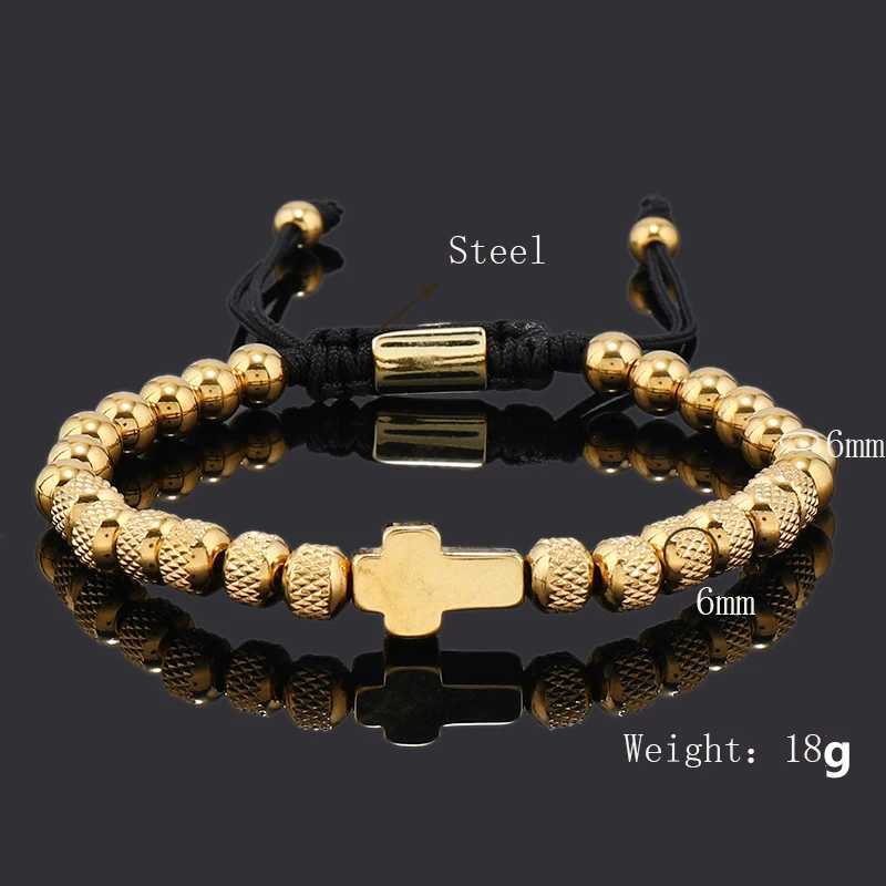 Luxury Stainless Steel Cross Charms Men Bracelet For Women Titanium Steel Beaded Jewelry Gift Adjustable Bracelet W250606