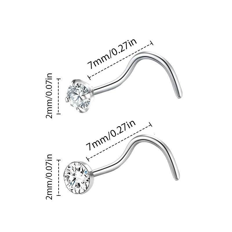 12PCs Fashion Stainless Steel Crystal Nose Septum Piercing Studs Mini Nose Ring Earrings Studs Body Piering Jewelry for Women 250605