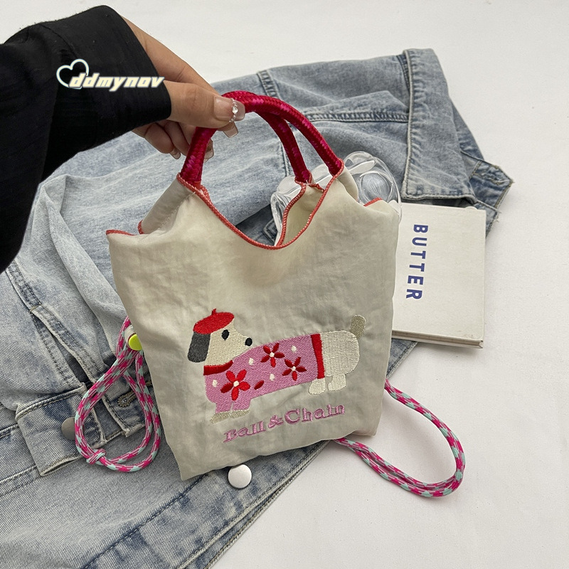 Ins Style Handbag for Women Cute Dachshund Embroidered Shoulder Trendy Fashion Lightweight Casual Crossbody Bag ddmynov