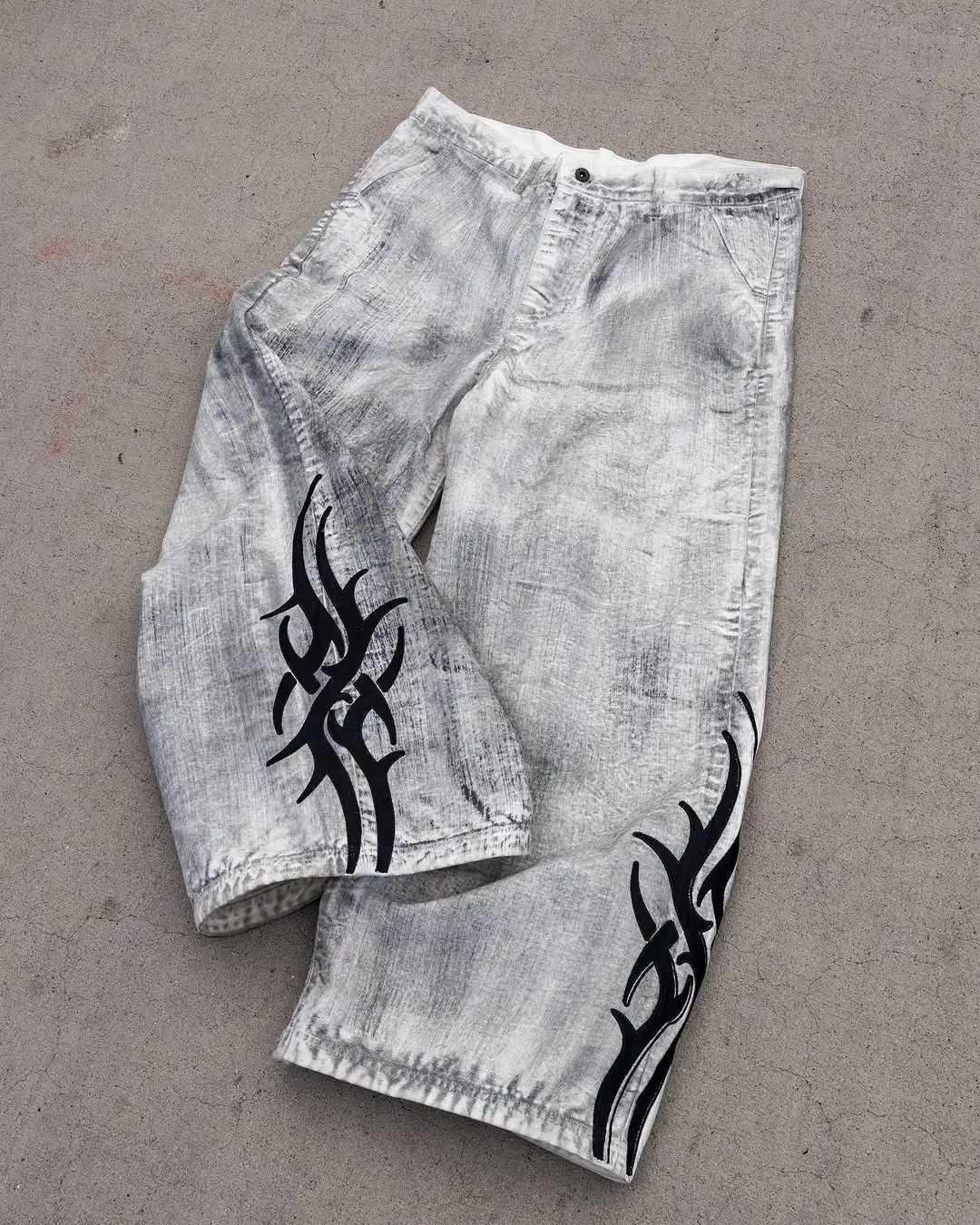 2K American Harajuku Washed Old Loose Casual Jeans Versatile Fashion Goth Wide Leg Jeans 2025 New Hip Hop Personalized Pants Z250605