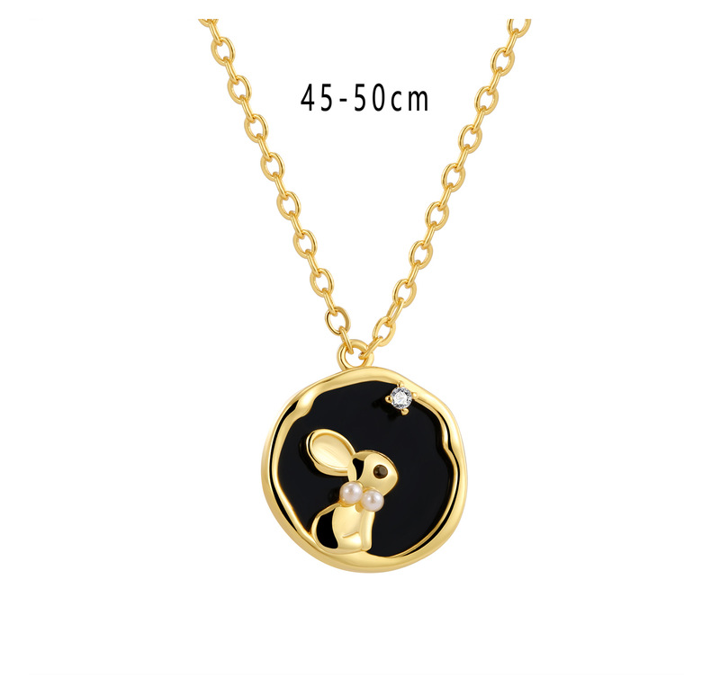 Free shipping Lovely rabbit see the moon designer necklace choker for women gold round retro vintage black cz zircon chokers necklaces jewelry Free sh