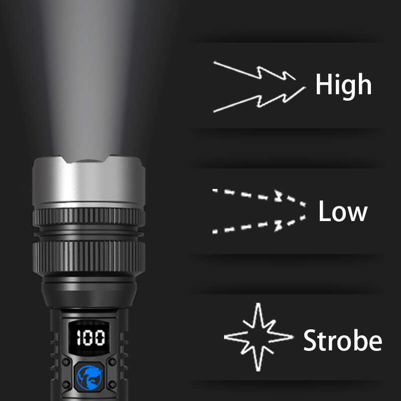 DHgadges Tactical Flashlight LED Rechargeable Long Distance Light 1000 Meter High Power Torch USB Type C Waterproof Outdoor Use