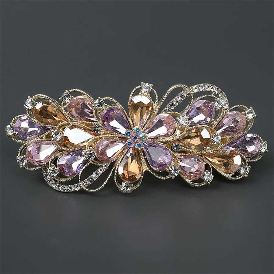 Korean Retro Crystal Flower Spring Hair Clip Vintage Rhinestone Horizontal Clip Top Clip Elegant Mom Fashion Hair Accessories Z250605