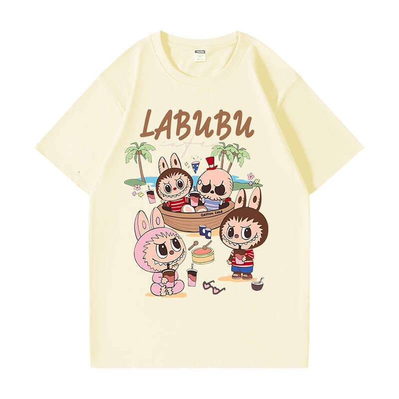 2025 New Labubu Shoulder Pure Cotton Short Sleeve Unisex Cartoon Anime Trendy T-Shirt Top labubu doll