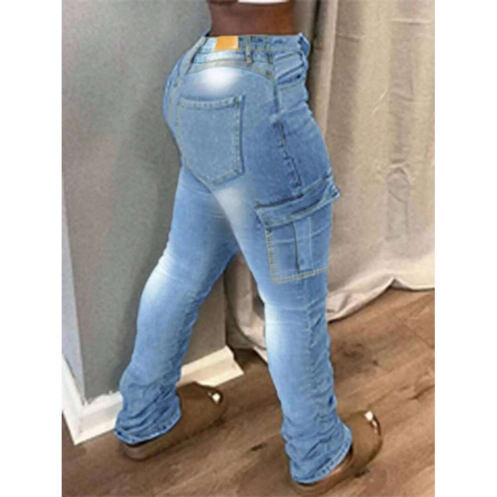 Solid Color Elastic Fashion Jeans, Sexy Tight-Fitting Jeans With Pockets And Drawstring, Women's Wear