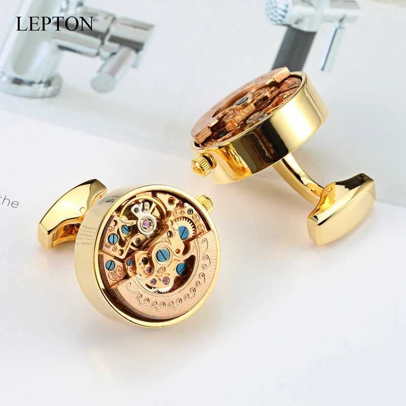 Hot Watch Movement Cufflinks For Mens Lepton Steampunk Gear Watch Mechanism Cuff links Men French Shirt Cuffs Cufflink gemelos W250606