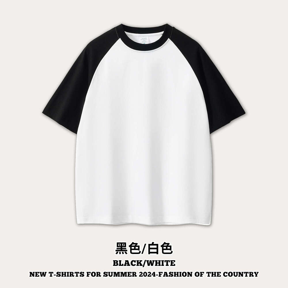 Pure Cotton Color Block Ins Trend Brand Raglan Unisex T-Shirt Short Sleeve Men