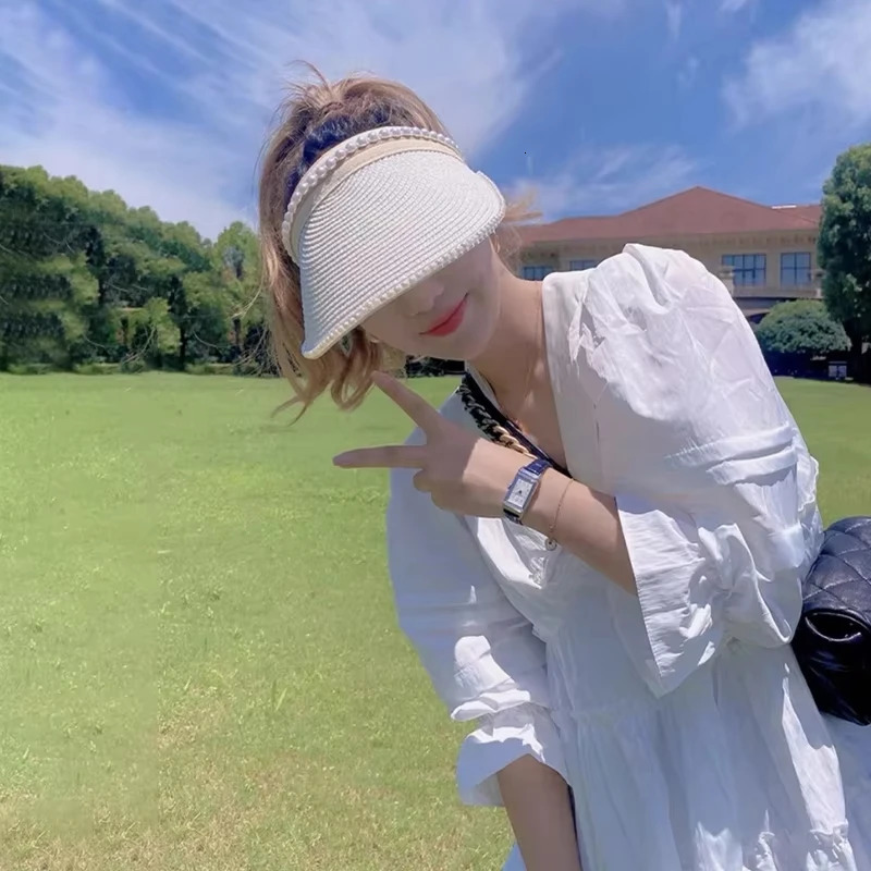 2025 Summer Empty Top Sun Hat Anti Uv Female Outdoor Visor Cap Casual Shade Hat Straw Wide Large Brim Beach Sunhat Lady 250603