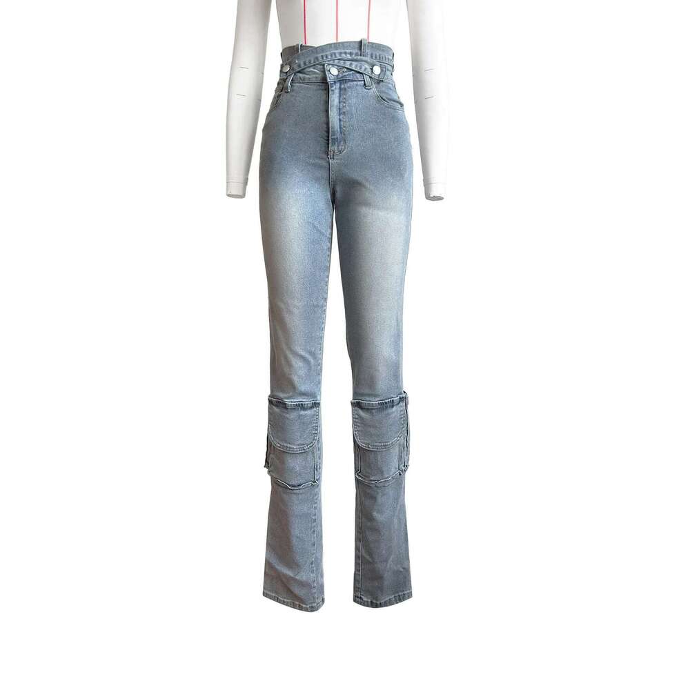 Multi Pockets Jeans Cargo Pants Sexy Women High Waist Elegant Streetwear Denim Casual Pencil Trousers