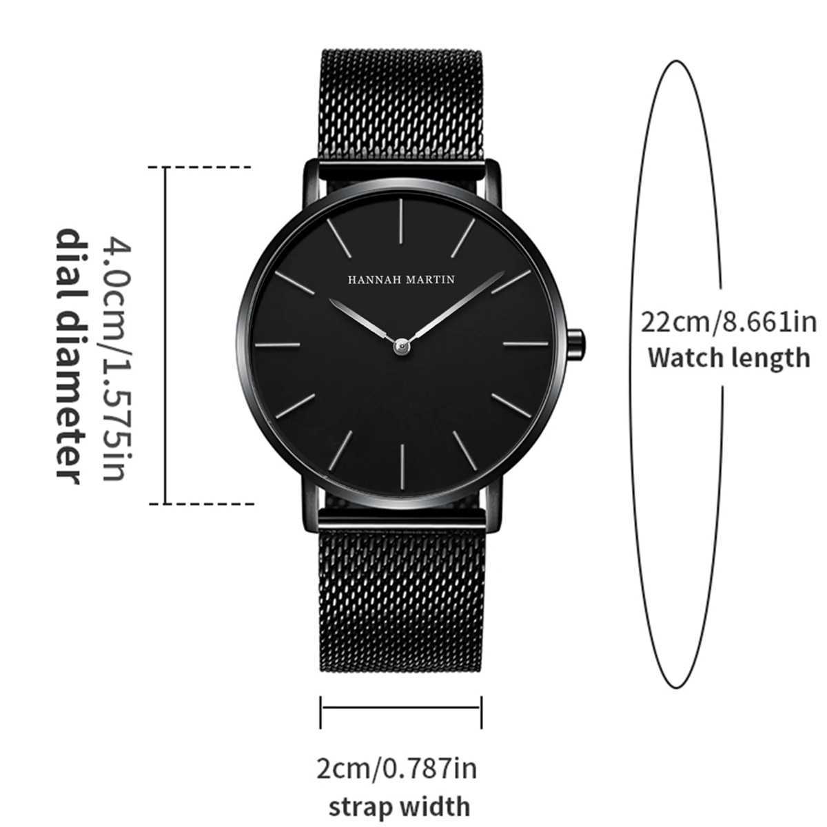 Japanese Quartz Movement Men Stainless Steel Mesh Watch Hannah Martin Brand Original Simple Casual Business Style Men Wristwatch Y250605