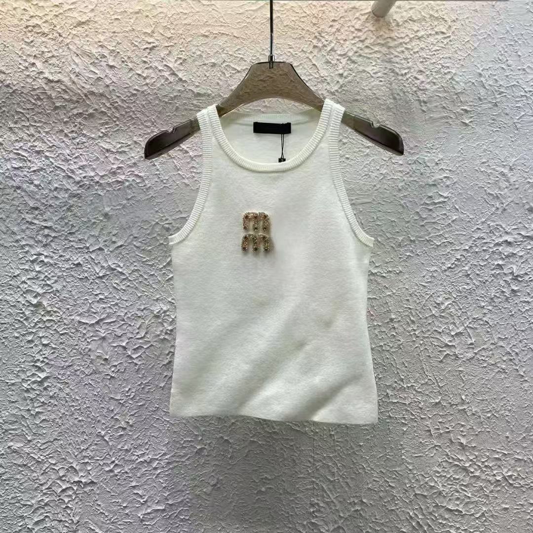 Woman Designer tank top sexy halter tops Summer Womens Croptop knits Tanks Diamond Embroidery T-Shirts Printed Tees Tops Short Street Round Shirt
