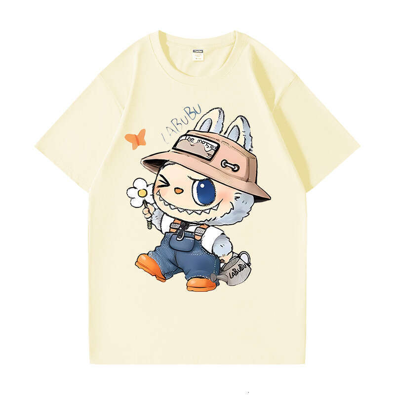 2025 New Labubu Shoulder Pure Cotton Short Sleeve Unisex Cartoon Anime Trendy T-Shirt Top labubus