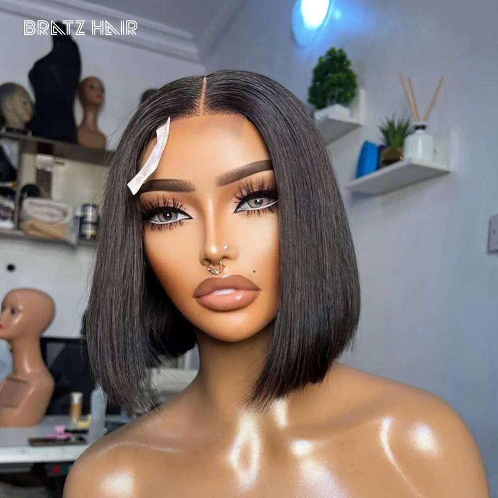 Super Double Drawn Vieamese Straight 2x6 Kim K Closure Wig Natural Color 13x6 13x4 HD Lace Frontal Bob Wigs Pre Plucked