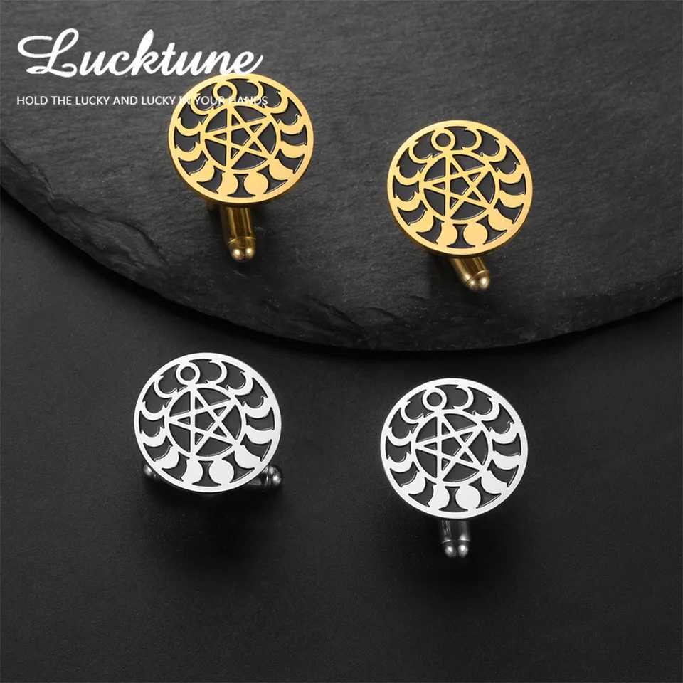 Lucktune 2pcs Pentagram Moon Phase Cufflinks Vintage Stainless Steel Cufflinks For Men Shirt Supernatural Amulet Jewelry Sale W250606