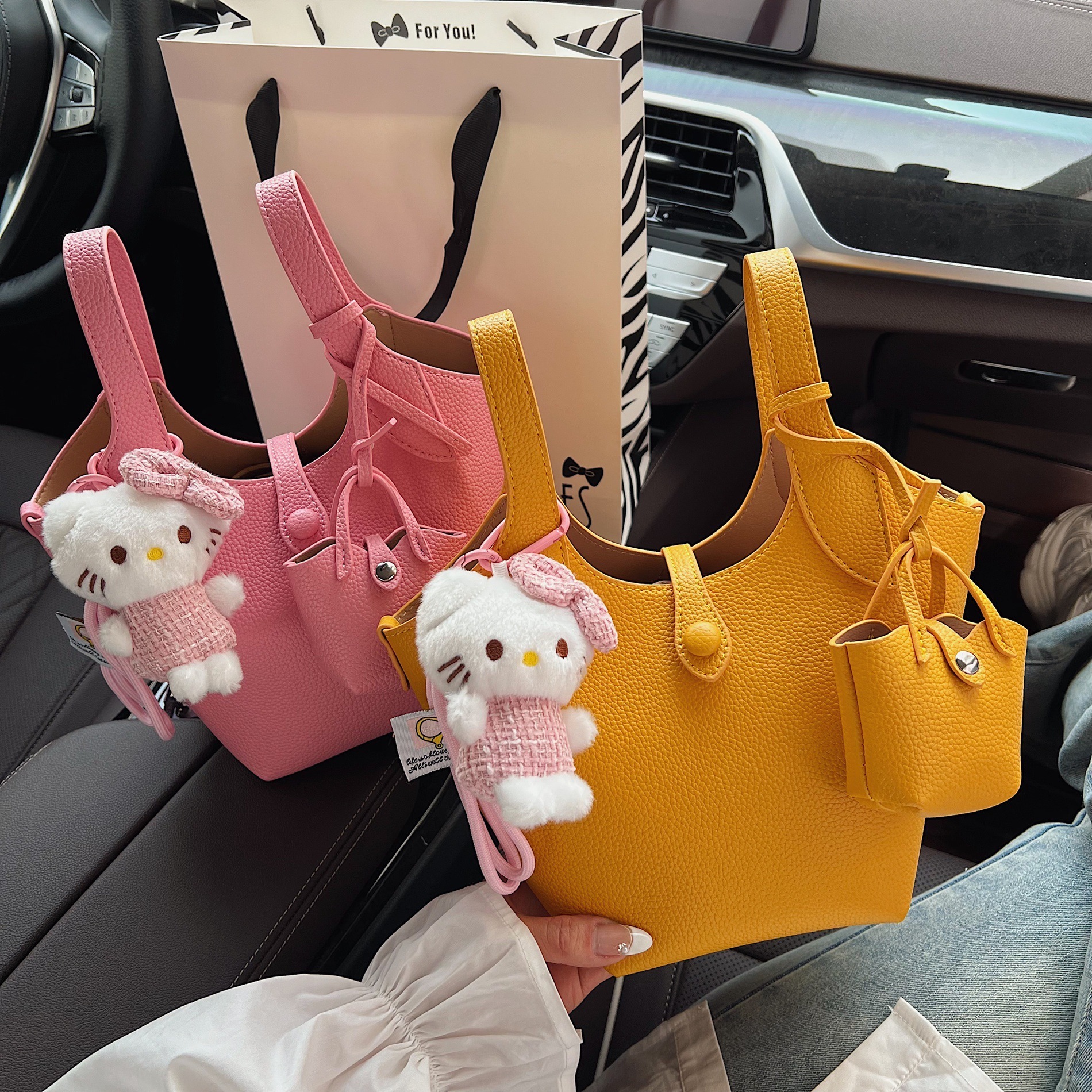 designer Minimalist Stylish Korean Style Lychee Pattern Basket Bag Spring Summer New Versatile Commuter Style Solid Color Crossbody Mother-Daughter Ba