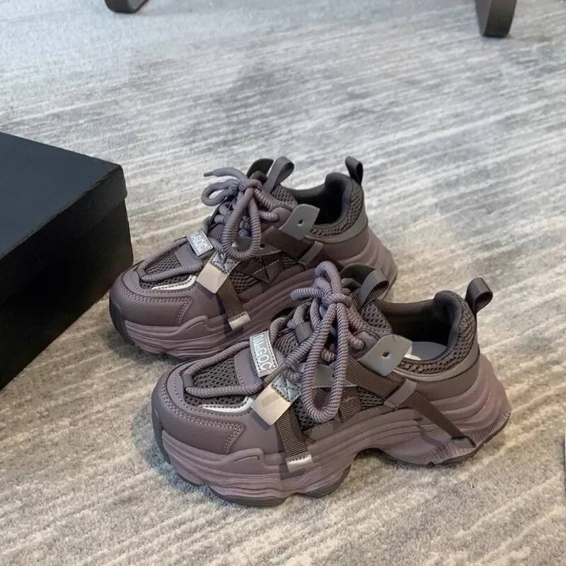 Ddmyoutdoor Women S Chunky Sneakers Breathable Mesh Platform Sports Woman Fashion Lace Up Thick Sole Casual Shoes Mujer Outdoor Shoes