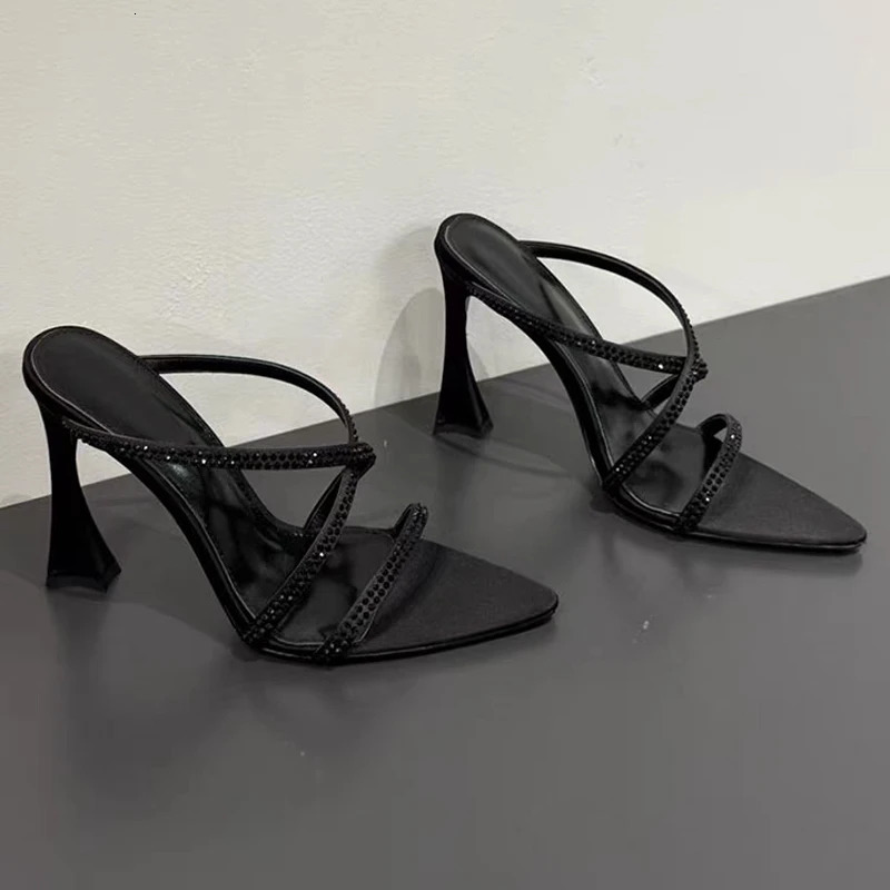 Crystal High Heels Slippers Pointed Toe Women Sandals Mules Shoes Summer Trend Dress Pumps Sandalias Mujer 250605