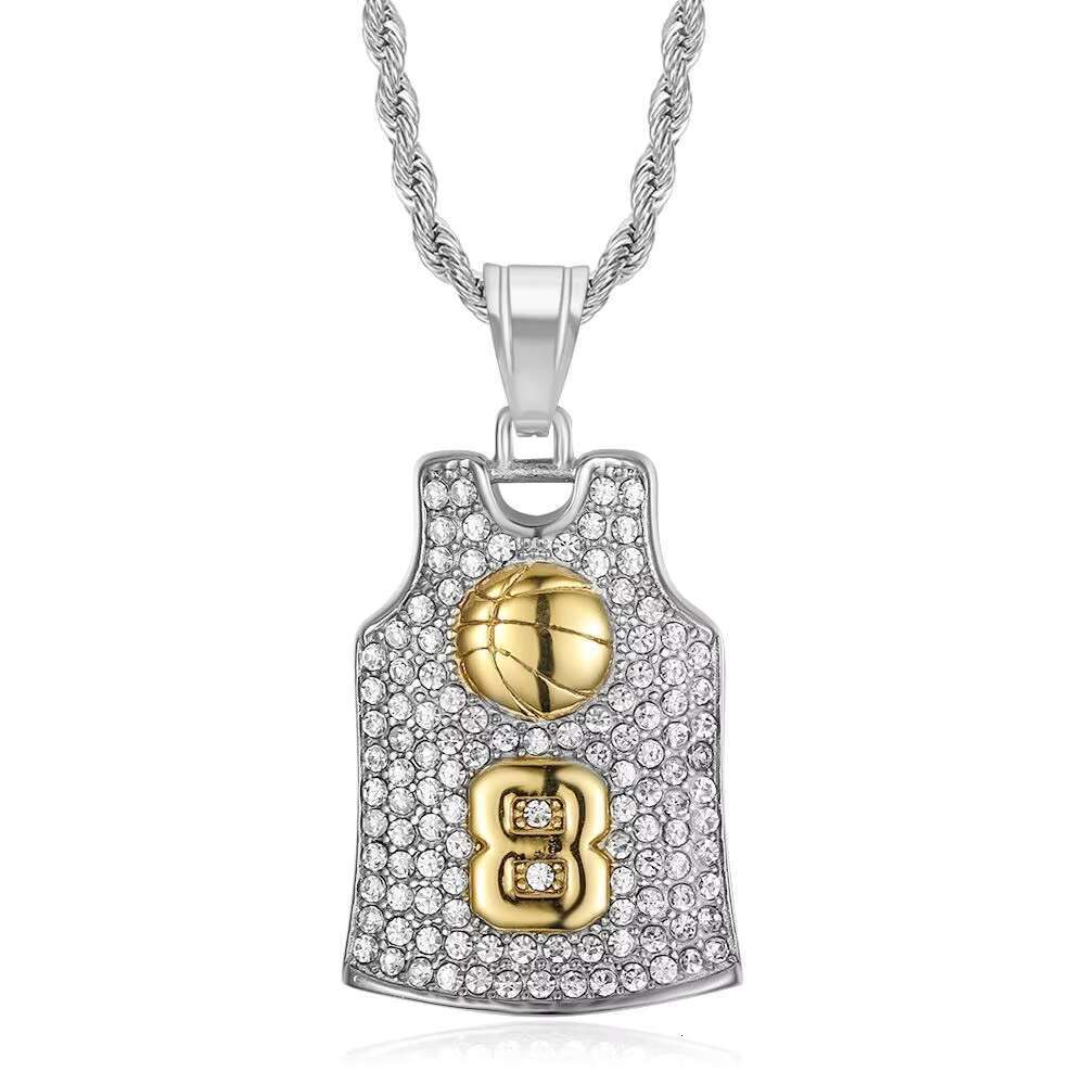 Hip Hop Basketball Mamba 8 Jersey Waterproof Stainless Steel Fashion Jewelry Pendant Necklaces 18K Gold Plated Male Man Mens