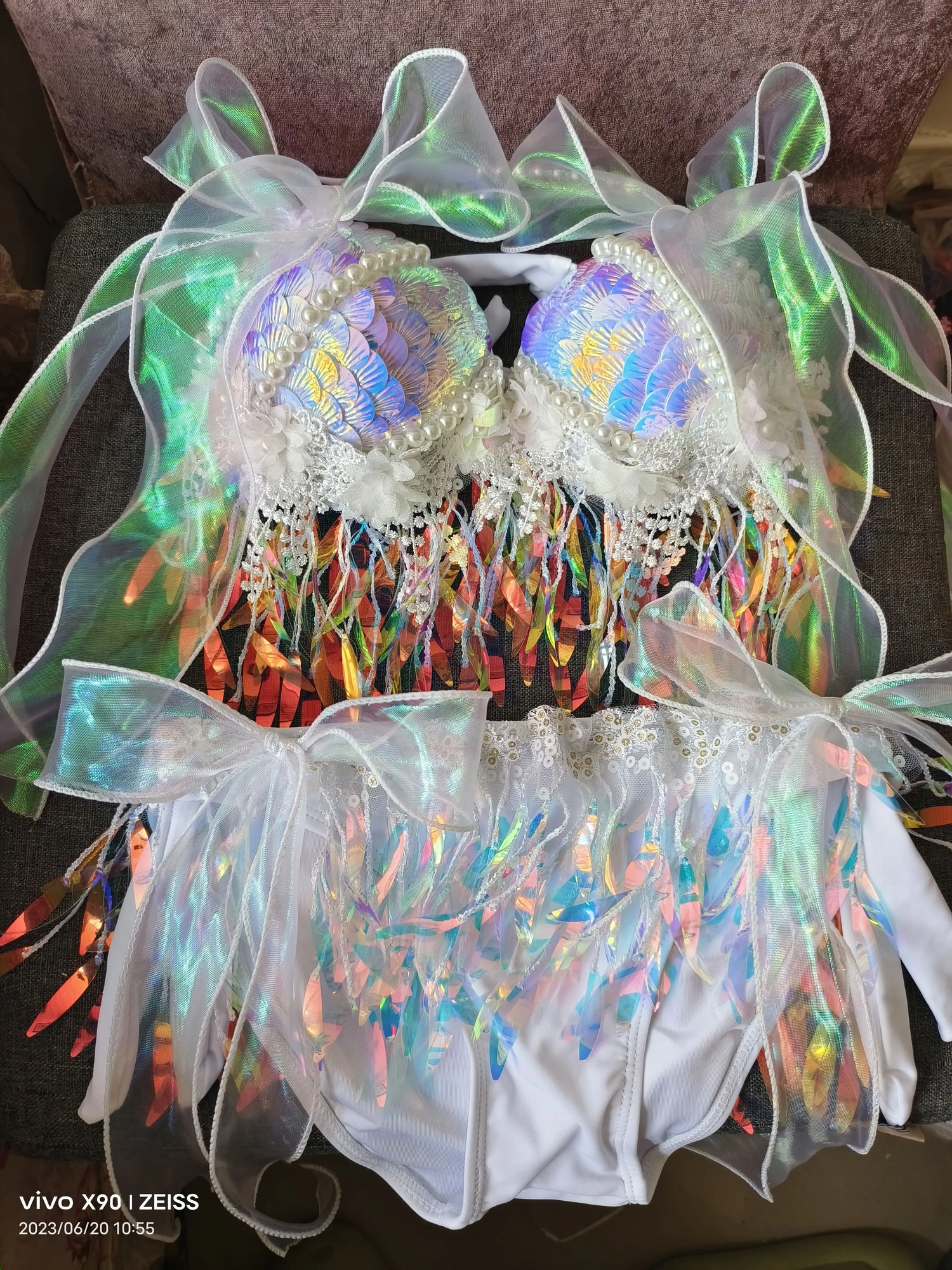 RM Handmade Mermaid Sequin Shell Bikini Top Bra Oceanarium Bar Table Performance Costume Fishtail Leather 250530