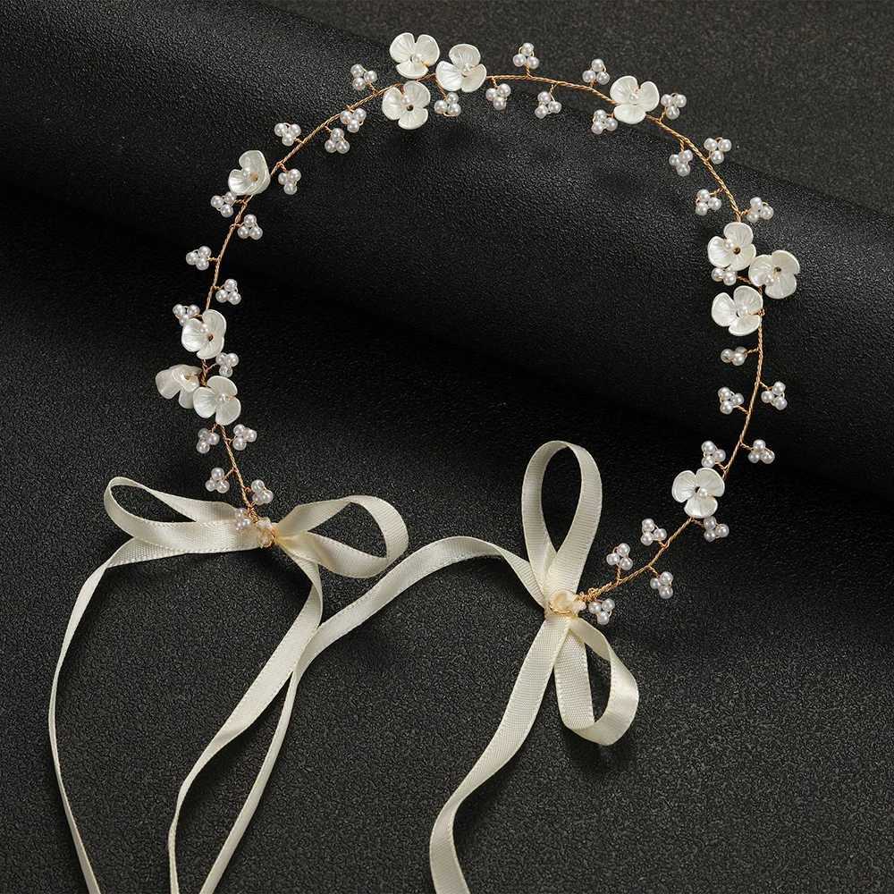 White Acrylic Flower Headbands Wedding Hairbands Elastic Headwear for Bride Hair Accessories Pearl Rhinestone Headpieces Z250605