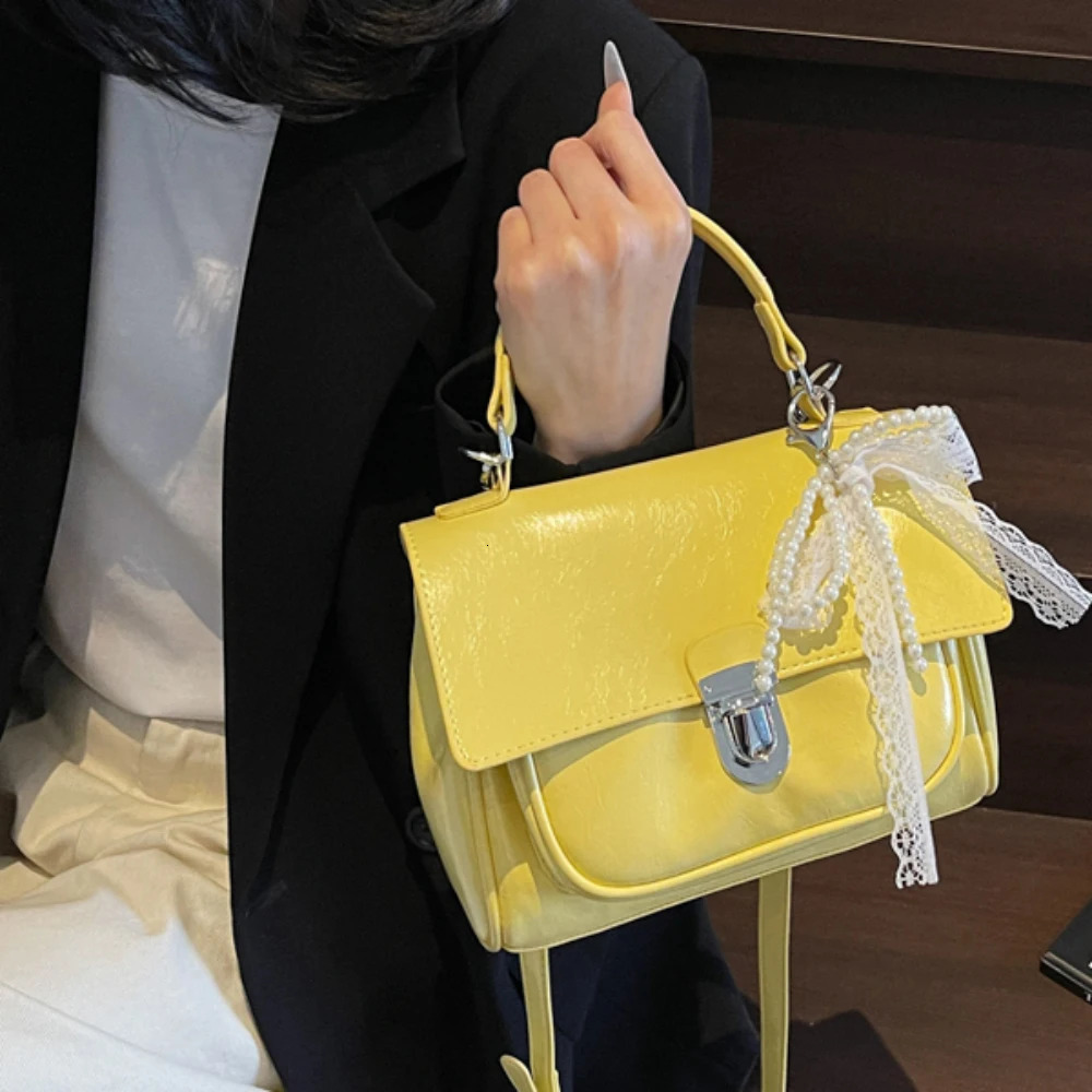 Glossy PU Buckle Crossbody Bag for Women Korean Simple Large Capacity Casual All-Match One Shoulder Bags Commute Handbags 250605