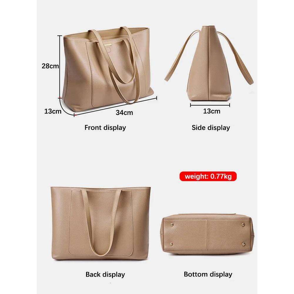 Zency Soft Cowhide Leather Women Shoulder Tote Handbag Large Capacity Lady Shopping Bag Front Pocket For Notebook Phone Ipad 2025/06/06