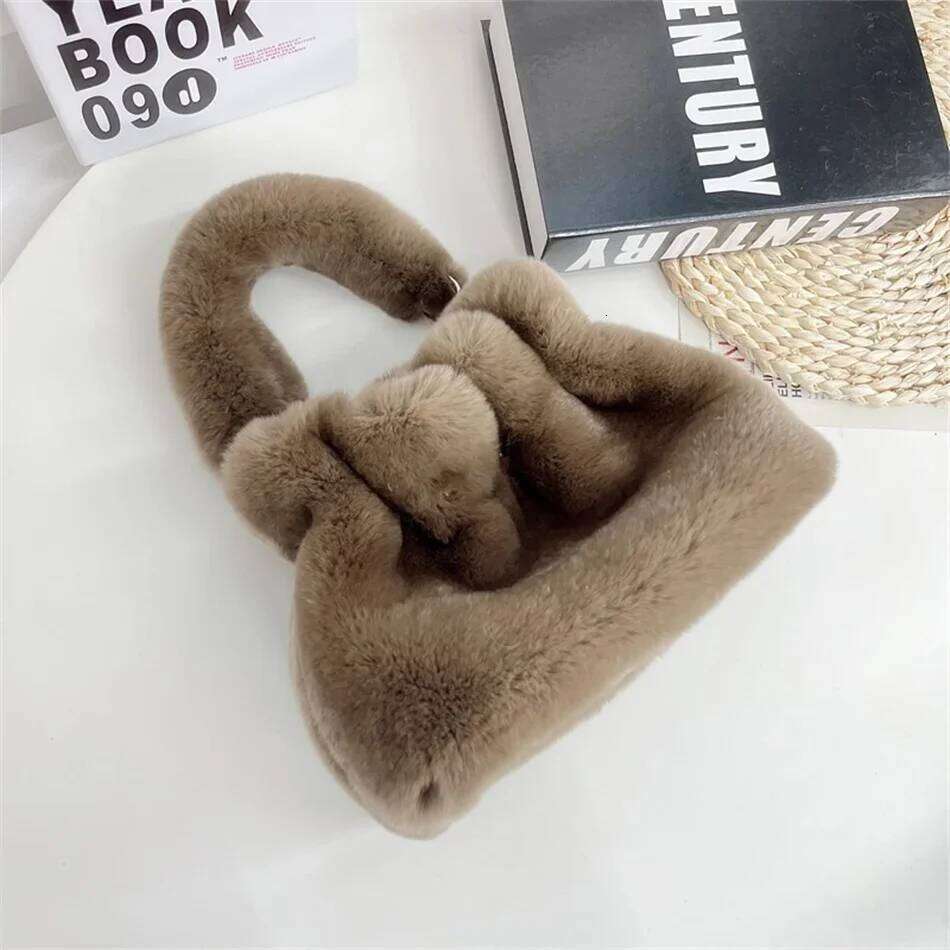 Real Rex Rabbit Fur Bags Plush Clutch Bag New Tote Mobile Purse Women's Pleated Handbag