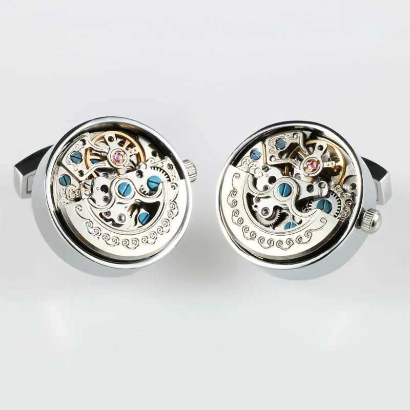 Hot Watch Movement Cufflinks For Mens Lepton Steampunk Gear Watch Mechanism Cuff links Men French Shirt Cuffs Cufflink gemelos W250606
