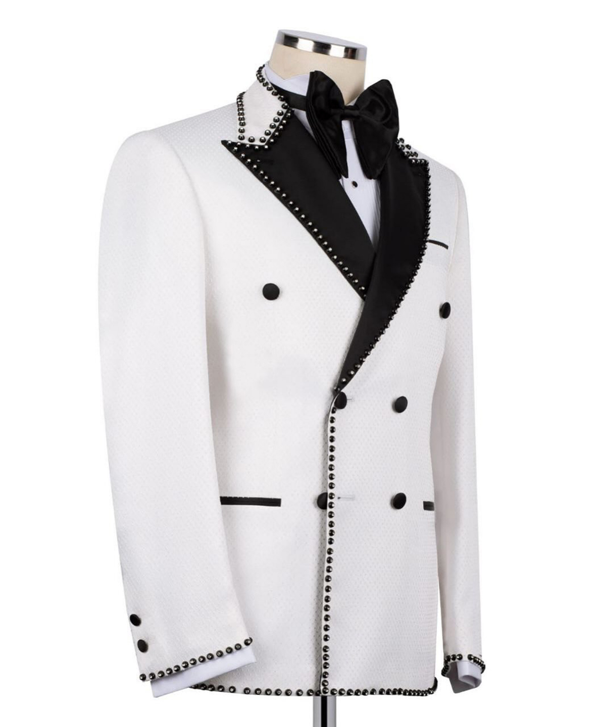 Elegant Man Suits 2 Pieces Set Slim Beads Peaked Lapel Party Prom Blazer Rhinestone Customized Double Breasted Jacket Pants Plus Size