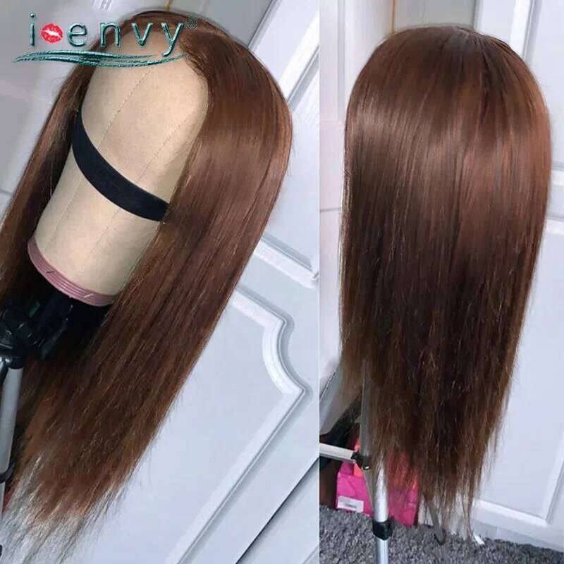 Transparent Frontal Wig Dark Human Hair Peruvian Colored Straight Lace Front Women Ginger Blonde Brown Wigs
