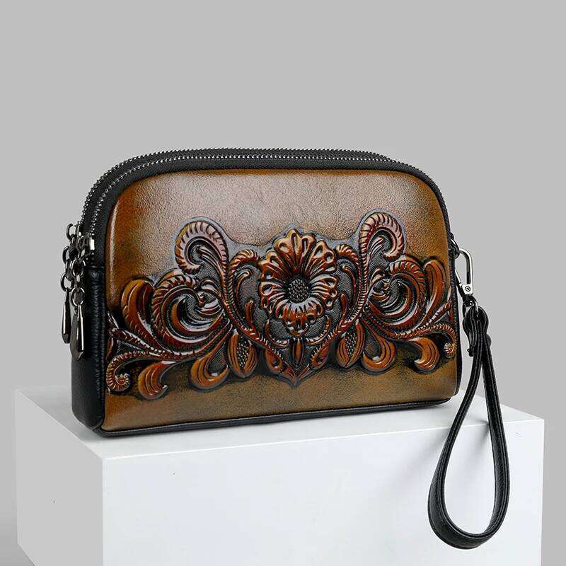 Designer Wrist Women Relief Shoulder Bag Retro Small Fashionable Mommy Phone Pocket High-Quality Leather Crossbody Purse New