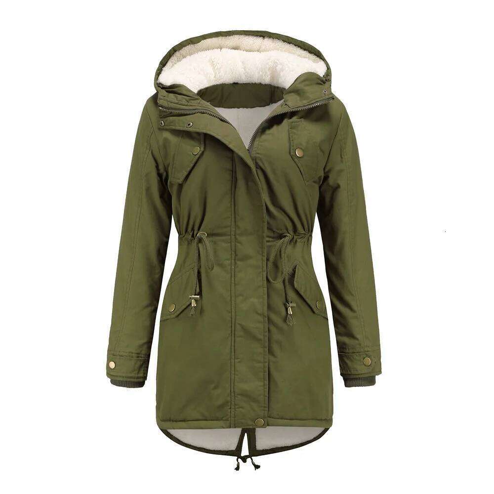 New In Winter Jacket Women 2024 Fashion Outwear Hooded Parkas Drawstring Pockets Plus Veet Thick Warm Female Padded Coats
