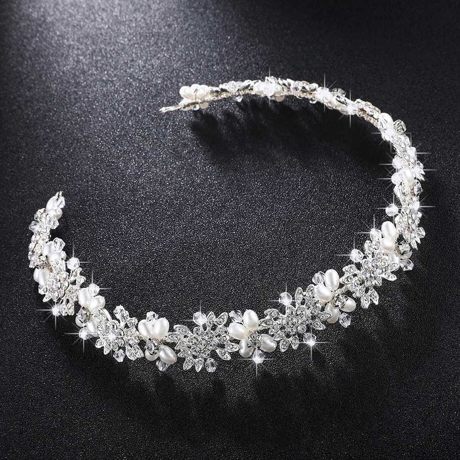 Luxury Clear Crystal Bridal Hair Vine Pearls Wedding Hair Jewelry Accessories Headpiece Women Rhinestone Pageant Crown Headbands Z250605