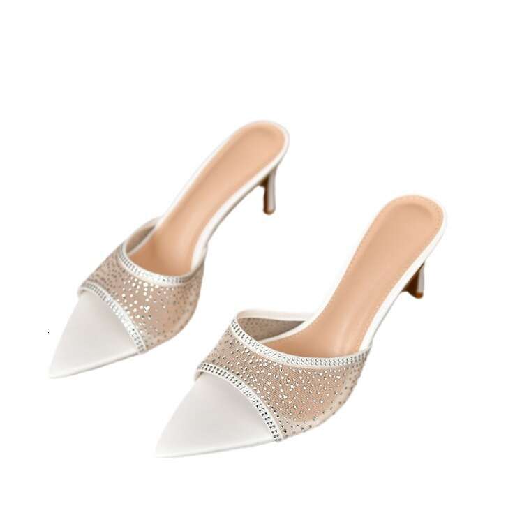 Sharp pointed rhinestone sandals summer style, slim heel, open toe, women's high heels slippers, outdoor wear, new women's shoes, fashionabl
