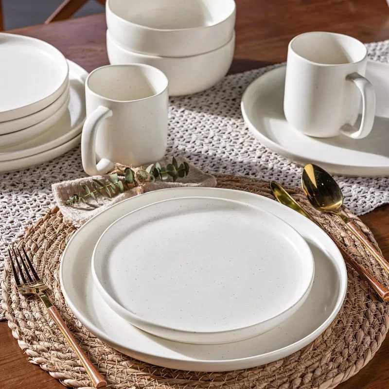 Ceramic Dinnerware Sets Wavy Rim Stoneware Plates and Bowls Sets Highly Chip and Crack Resistant Service for 4C250606